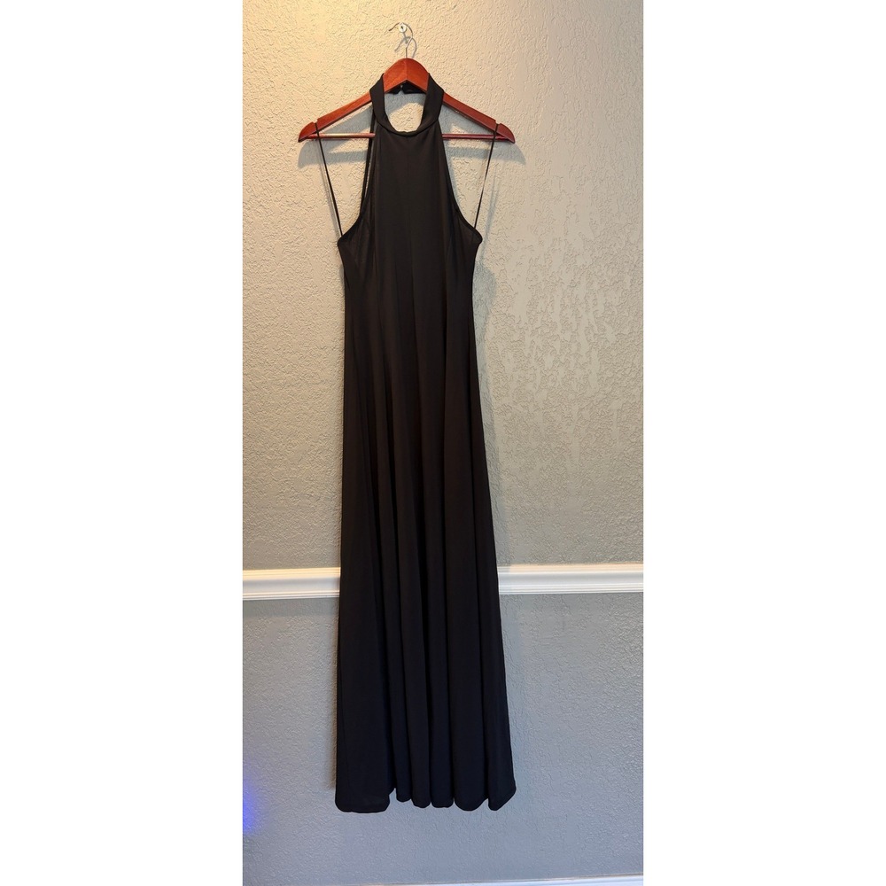 Anthropologie Black Halter Maxi Dress Open Back Formal Gown Size M NWT